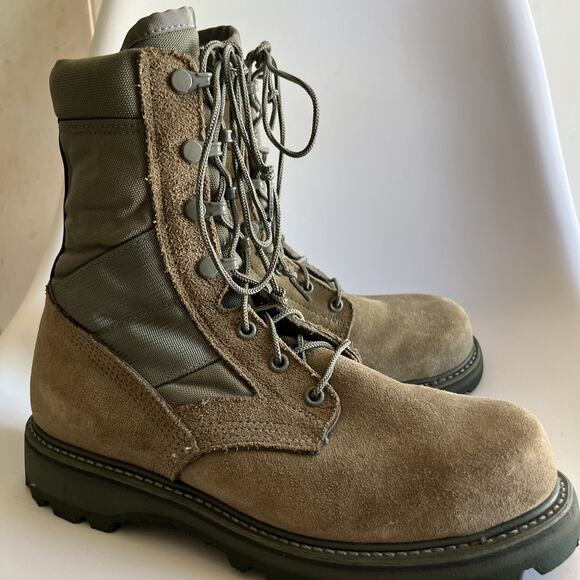 Combat Boots Mondo Mens 7.5 R UFCW Green Suede Steel Toe Vibram Sole Women 9.5 - Picture 8 of 16
